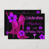 Invitation FUN Purple Rose Tropical Anniversaire fête (Devant / Derrière)