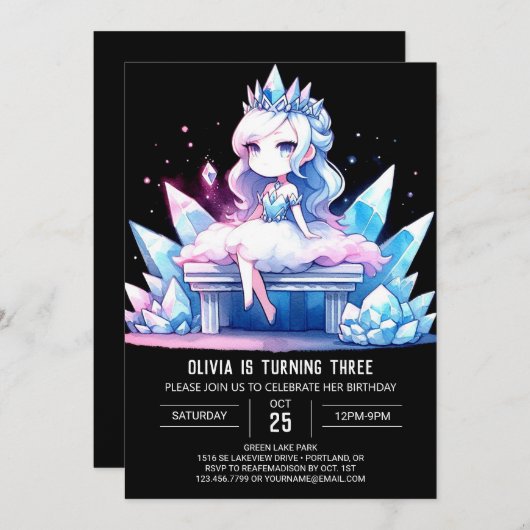 Invitation Fun Queen Princess Anniversaire (Devant / Derrière)