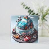 INVITATION FUN RACE VOITURE THEMME BIRTHDALE GÂTEAU (Debout devant)