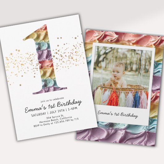 Invitation Fun Rainbow Cake Icing Premier anniversaire