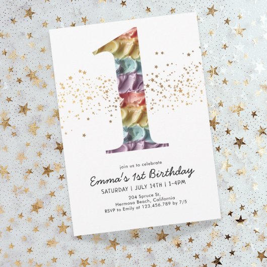 Invitation Fun Rainbow Cake Icing Premier anniversaire