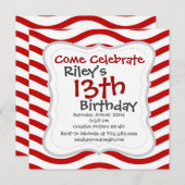 Invitation Fun Red and White Wavy Lines Stripes Cadeaux Motif (Devant / Derrière)