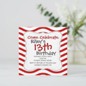 Invitation Fun Red and White Wavy Lines Stripes Cadeaux Motif (Debout devant)