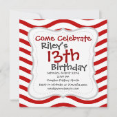 Invitation Fun Red and White Wavy Lines Stripes Cadeaux Motif (Devant)