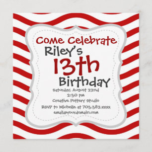 Invitation Fun Red and White Wavy Lines Stripes Cadeaux Motif