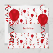 Invitation Fun Red Balloons Special Party Event (Devant / Derrière)