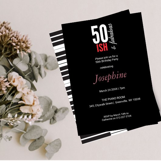 Invitation Fun Red & Black 50 Quelque chose et fabuleux