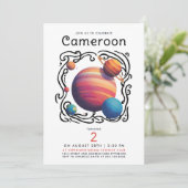 Invitation Fun Red Blue Planets Moon Galaxy Outer Space Draw (Debout devant)