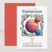 Invitation Fun Red Blue Planets Moon Galaxy Outer Space Draw (Devant / Derrière)