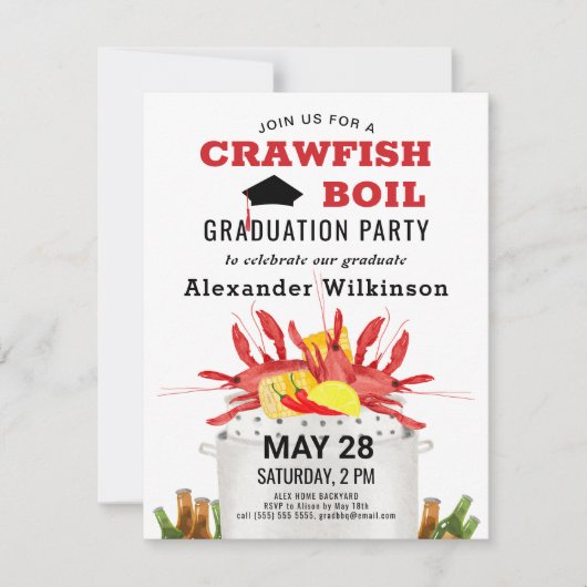 Invitation Fun Red Crawfish Fun Parti de graduation de l'écai (Devant)