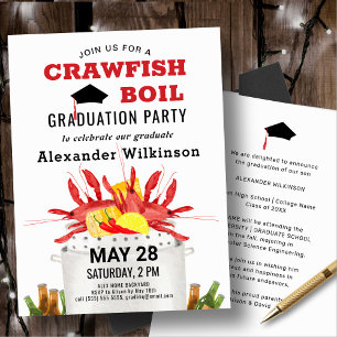 Invitation Fun Red Crawfish Fun Parti de graduation de l'écai