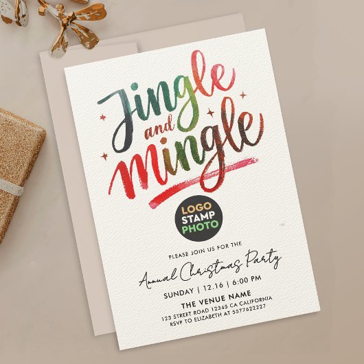 Invitation Fun Red Green Christmas Company Logo Brush Script