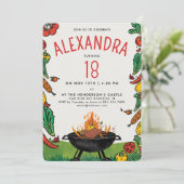 Invitation Fun Red Green Jardin Grill Steak Veggie Pique-niqu (Debout devant)