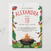 Invitation Fun Red Green Jardin Grill Steak Veggie Pique-niqu (Devant)