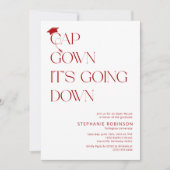 Invitation Fun Red & White Cap, Gown Graduation (Devant)
