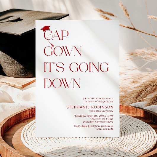Invitation Fun Red & White Cap, Gown Graduation