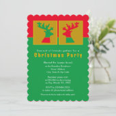 Invitation Fun Reindee Rouge Vert Golden Christmas Party (Debout devant)