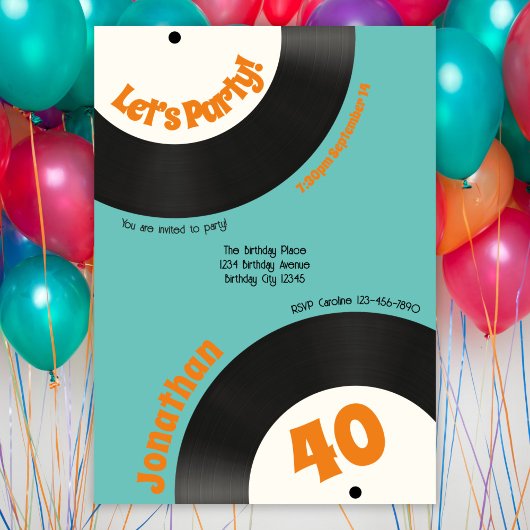 Invitation Fun Retro 40e anniversaire 90s Musique Vinyl Recor