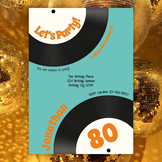 Invitation Fun Retro 80e Anniversaire Musique Vinyl Record