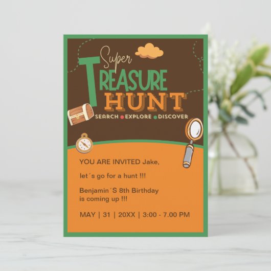 Invitation fun rétro anniversaire chasse au trésor (Debout devant)