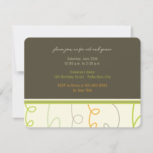 Invitation Fun Retro Art Scribbles Lines Anniversaire de enfa (Dos)
