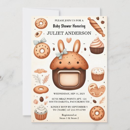 Invitation Fun Rétro Boho Cake Bun Dans Le Baby shower Du Fou (Devant)
