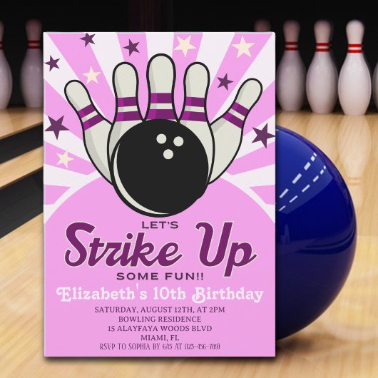 Invitation Fun Retro Bowling Birthday Girl Party 