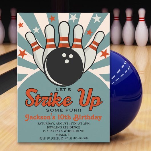 Invitation Fun Retro Bowling Party for Kids