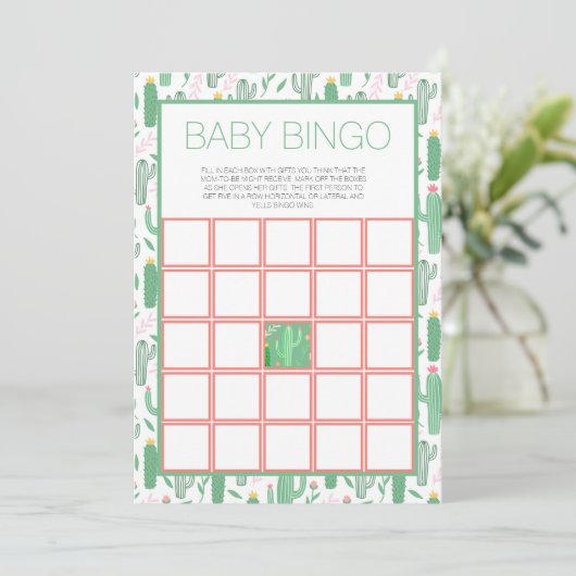 Invitation Fun Retro Cactus Succulent Baby shower Floral (Debout devant)