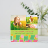 Invitation Fun Retro Carrés 3 Photo Collage Graduation Party (Debout devant)