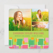 Invitation Fun Retro Carrés 3 Photo Collage Graduation Party (Devant)