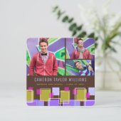 Invitation Fun Retro Carrés 3 Photo Collage Graduation Party (Debout devant)