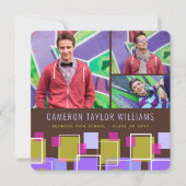 Invitation Fun Retro Carrés 3 Photo Collage Graduation Party (Devant)