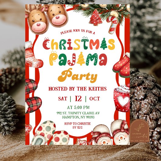 Invitation Fun Retro Christmas Pajama Party 