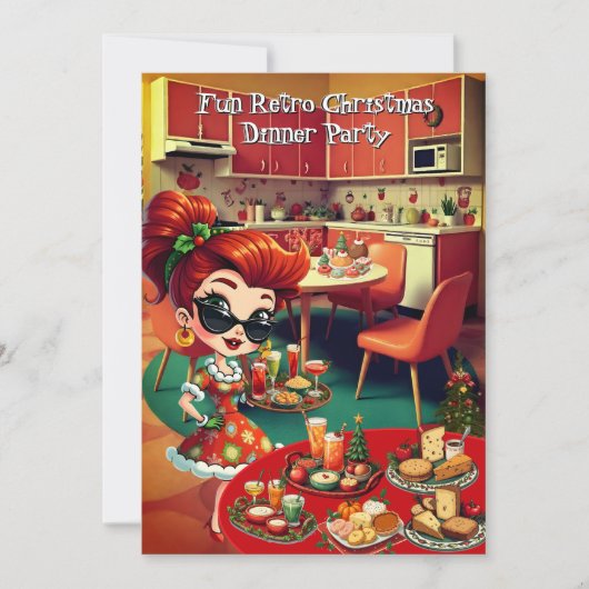 Invitation Fun Retro Noël Fête Dîner 1950 (Devant)