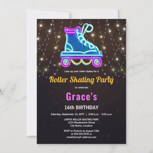 Invitation Fun Roller Sking fête d'anniversaire (Devant)