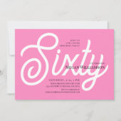 Invitation Fun rose et blanc Calligraphie 60e anniversaire (Devant)