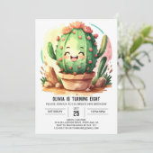 Invitation Fun Rose Fun Fille Cactus Fille Anniversaire (Debout devant)
