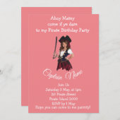 Invitation Fun Rose Girl Pirate (Devant / Derrière)