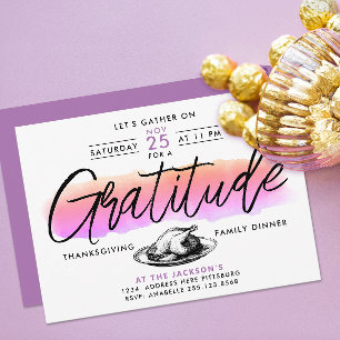 Invitation Fun Rose Gratitude Thanksgiving Diner Aquarelle