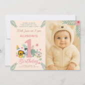 Invitation Fun Safari Aventure pour le premier anniversaire a (Devant)