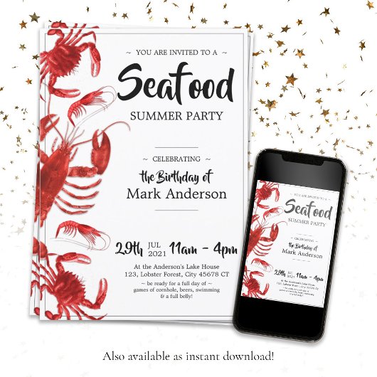 Invitation Fun Seafood Summer Anniversaire Fête