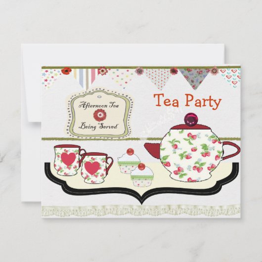 Invitation Fun Shabby Chic Tea Party Thème (Devant)