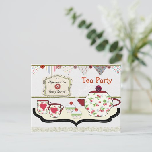 Invitation Fun Shabby Chic Tea Party Thème (Debout devant)