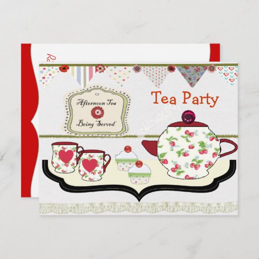 Invitation Fun Shabby Chic Tea Party Thème (Devant / Derrière)
