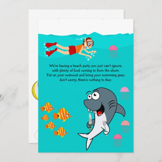 Invitation Fun Shark Beach Party Anniversaire (Devant / Derrière)