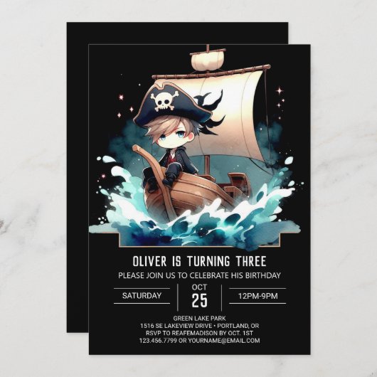 Invitation Fun Ship Pirate Anniversaire (Devant / Derrière)