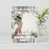 Invitation Fun showgirl fête de bachelorette personnalisée (Debout devant)
