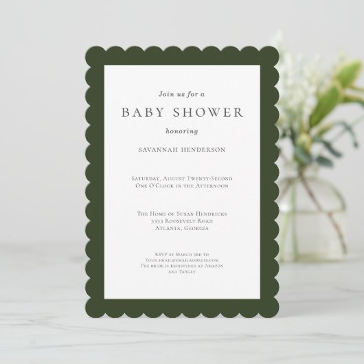 Invitation Fun Simple Forest Green Baby shower (Debout devant)