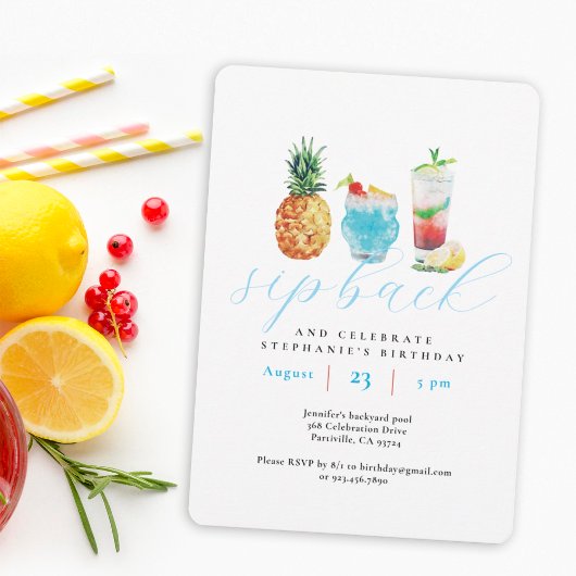 Invitation Fun Sip Back Cocktails Anniversaire